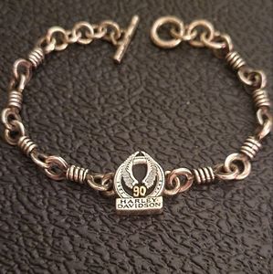 Vtg 90s 18k & sterling silver Harley Davidson 90 years  graphic dainty bracelet